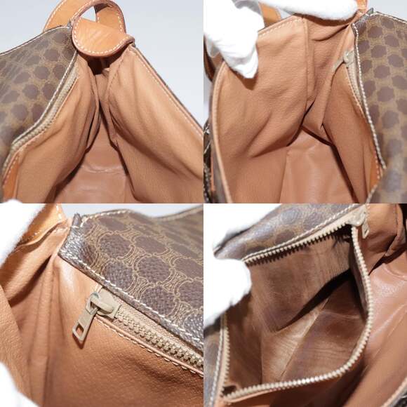 CELINE Macadam Canvas Shoulder Bag Pvc Leather Brown Gold - Picture 12 of 13